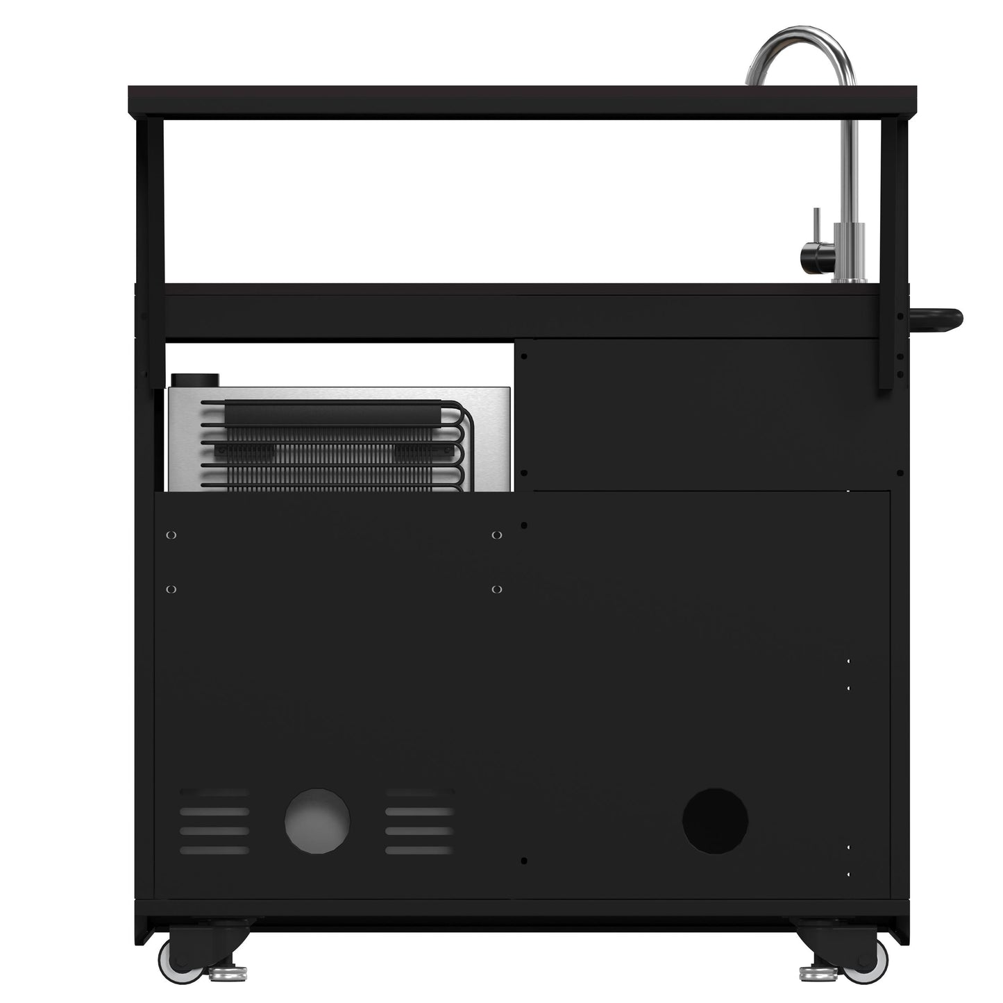 Forno FODKT2568BLK Forno All Aperto 99,600 Btu Outdoor Kitchen, 5 Burners, Infrared Burners, Side Burner, Black Sintered Stone Countertops, Gas Pizza Oven, Sink Module, Bar & Beverage Center
