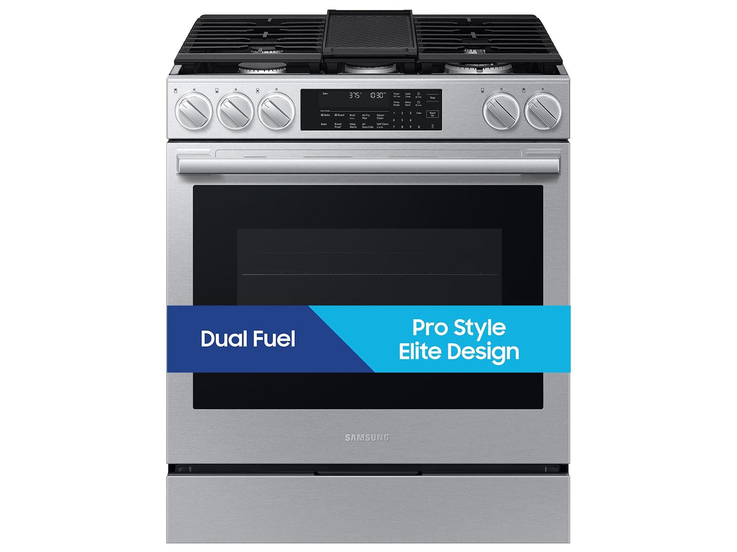 Samsung NSG90H63SRAA Bespoke Smart Slide-In Dual Fuel Range Pro Style Elite Design Illuminated Knobs Air Fry Max