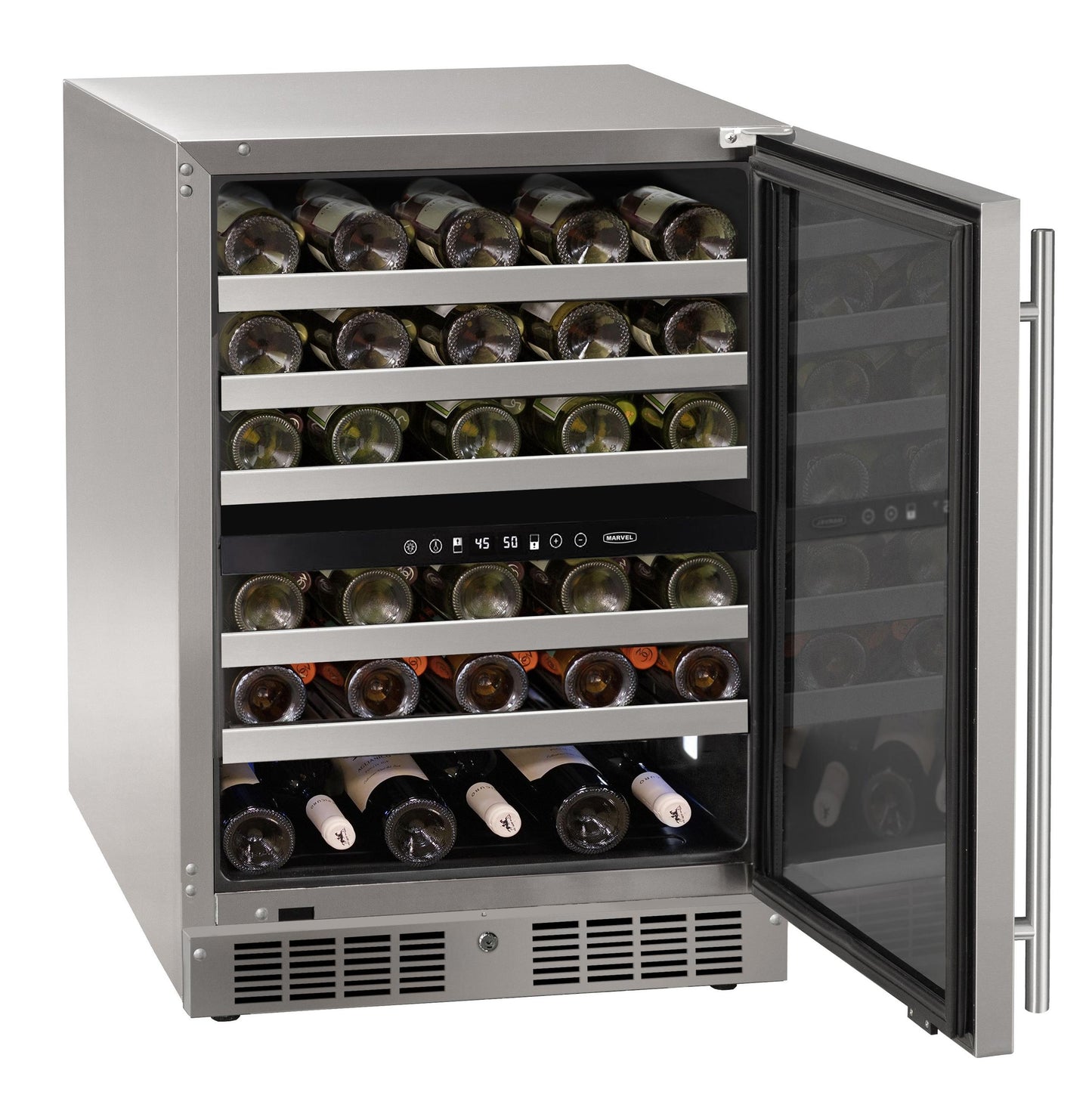 Marvel MRWD224SG31A 24 Inch Dual-Zone Wine Refrigerator With Door Style - Stainless Steel Frame Glass