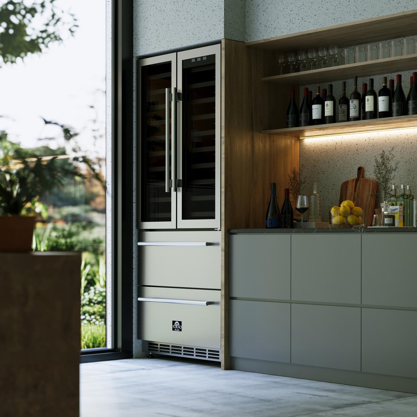 Forno FWCDR663532S Forno Campania 32-Inch Wine Cooler, Stainless Steel, Dual Wine Zones, Two Beverage Drawers, 17.7 Cu.Ft