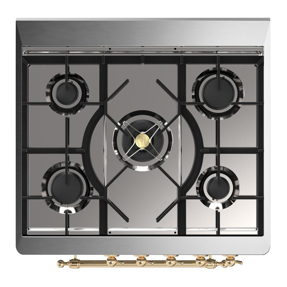 Ilve UM30NR3MGG Ilve Um30Nr3Mgg Majestic Iii 30 Inch Dual Fuel Range With 5 Black Brass Burners, Dual Function Burner Up To 25,000 Btu (Natural Gas, Triple Glass Door, Graphite Matte, Brass)