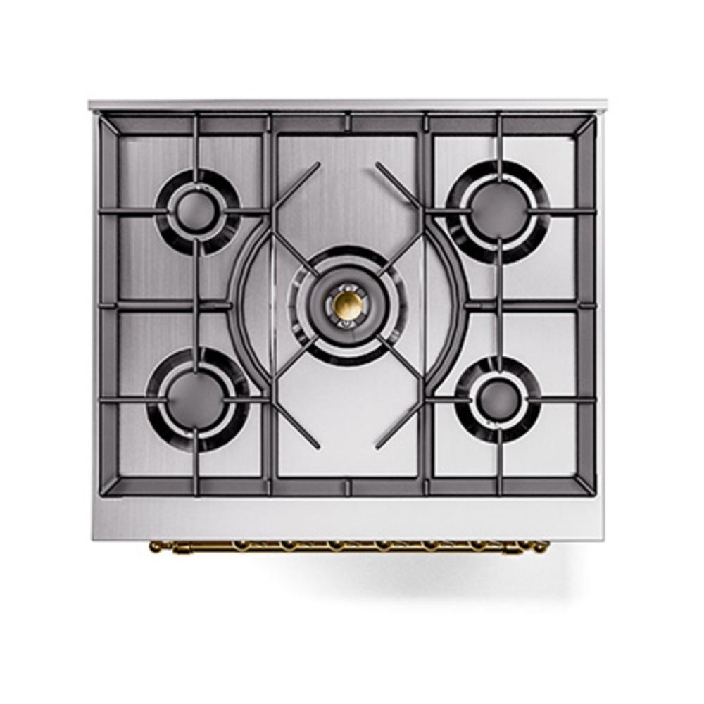 Ilve UN30QNMPAWG Ilve Un30Qnmpawg Nostalgie Ii Noblesse 30" Dual Fuel Range (Natural Gas, Solid Door, Antique White, Brass)