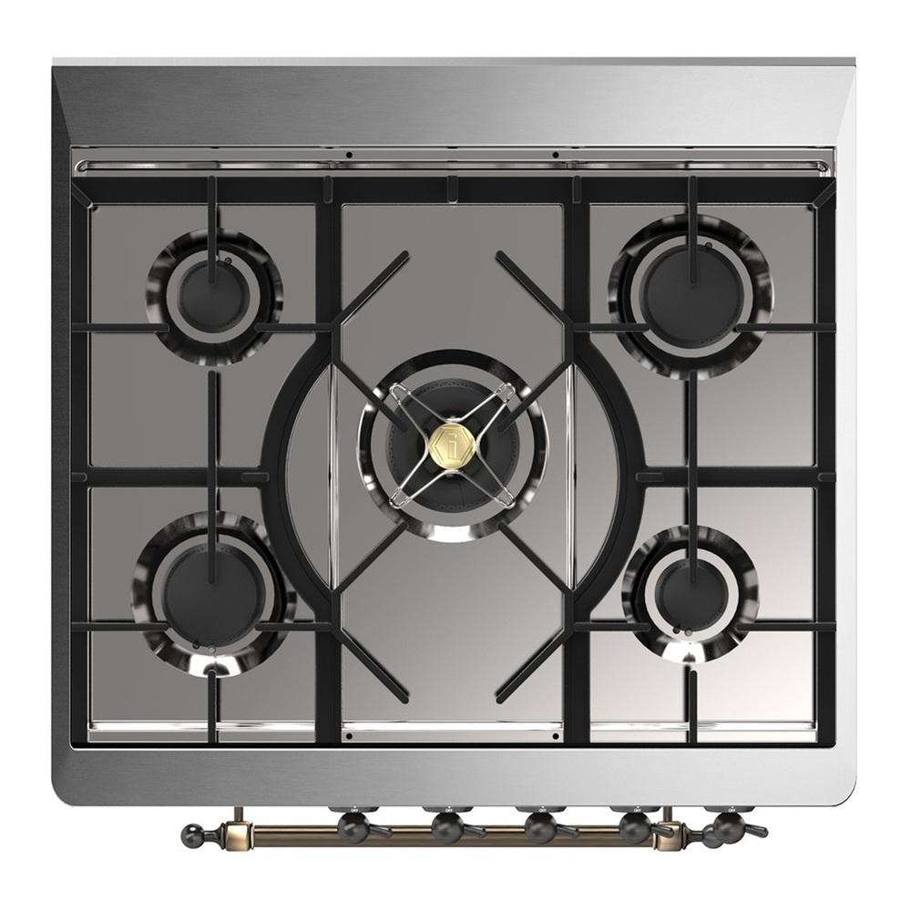 Ilve UM30NR3SSB Ilve Um30Nr3Ssb Majestic Iii 30 Inch Dual Fuel Range With 5 Black Brass Burners, Dual Function Burner Up To 25,000 Btu (Natural Gas, Triple Glass Door, Stainless Steel, Burnished)