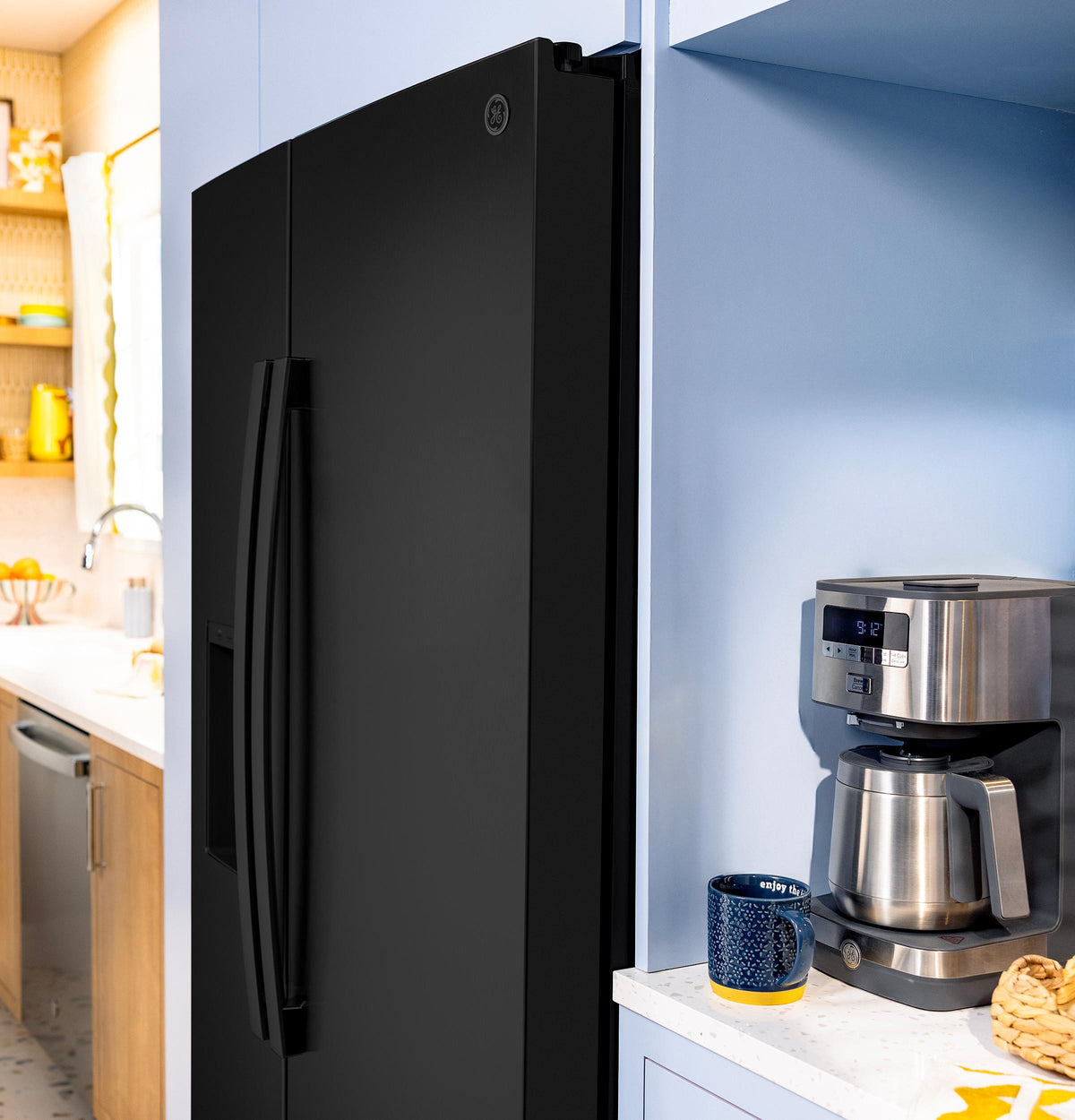 Ge Appliances GZS24NGYBB Ge® 23.6 Cu. Ft. Counter-Depth Side-By-Side Refrigerator With Extra Tall Dispenser And In-Door Icemaker