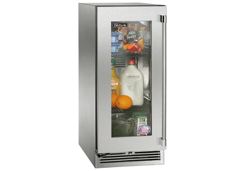 Perlick HP15RO43RL 15" Signature Series Outdoor Refrigerator With Stainless Steel Glass Door, Hinge Right, With Lock