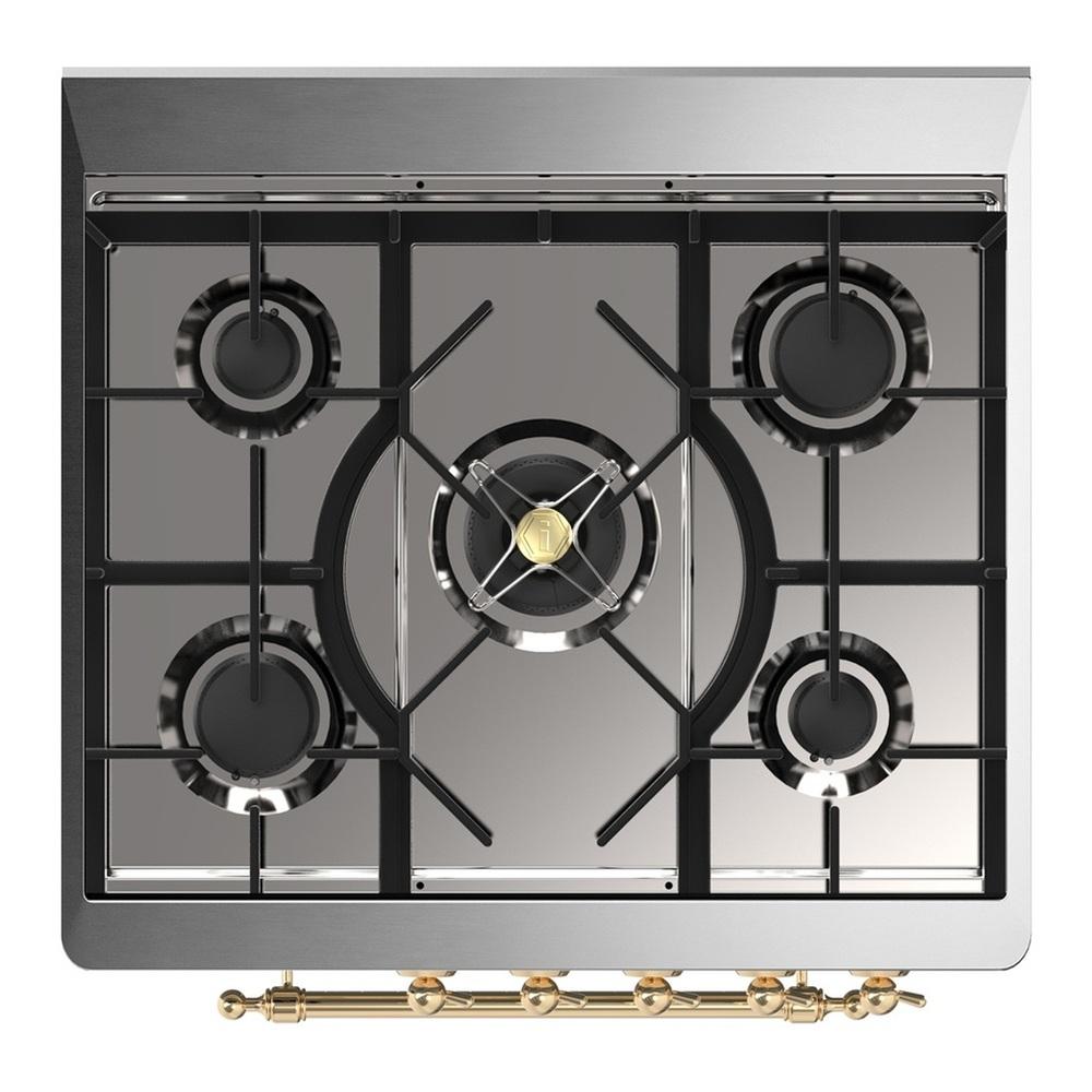 Ilve UM30QNR3AWG Ilve Um30Qnr3Awg Majestic Iii 30 Inch Dual Fuel Range With 5 Black Brass Burners, Dual Function Burner Up To 25,000 Btu (Natural Gas, Solid Door, Antique White, Brass)