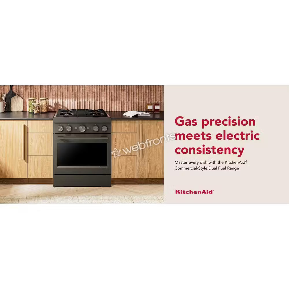 Kitchenaid KFDS930SBE 30-Inch 4 Burner Commercial-Style Dual Fuel Range With No Preheat Air Fry Mode