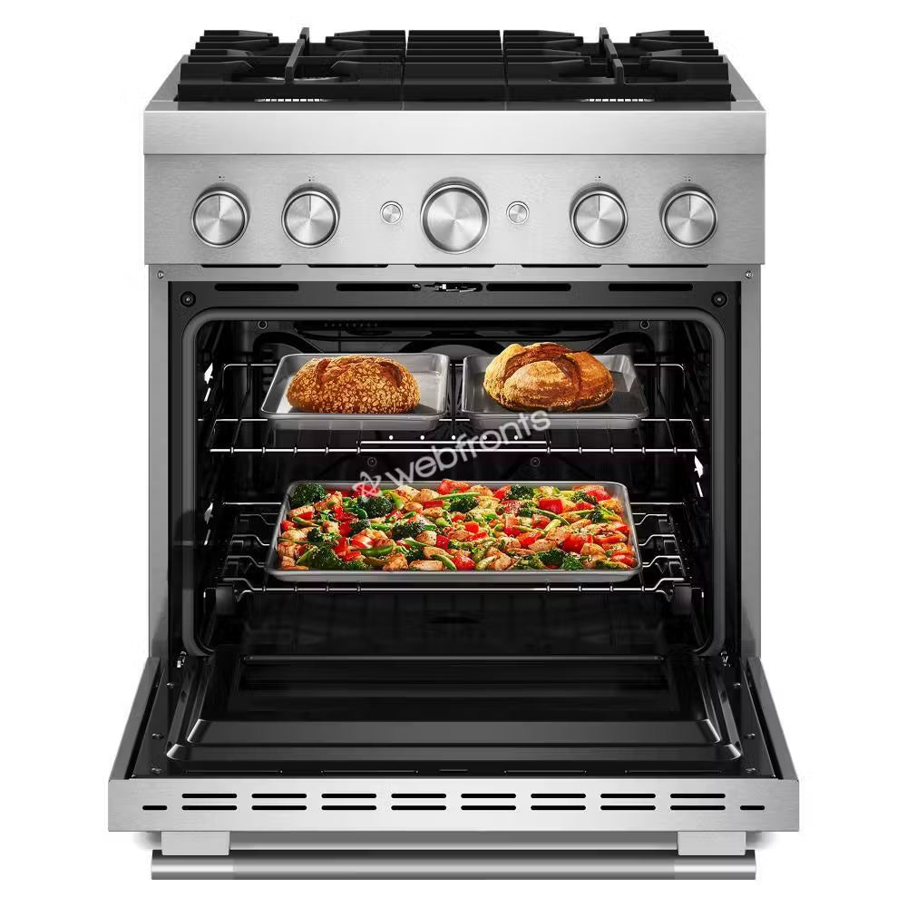Kitchenaid KFDS930SSS 30-Inch 4 Burner Commercial-Style Dual Fuel Range With No Preheat Air Fry Mode