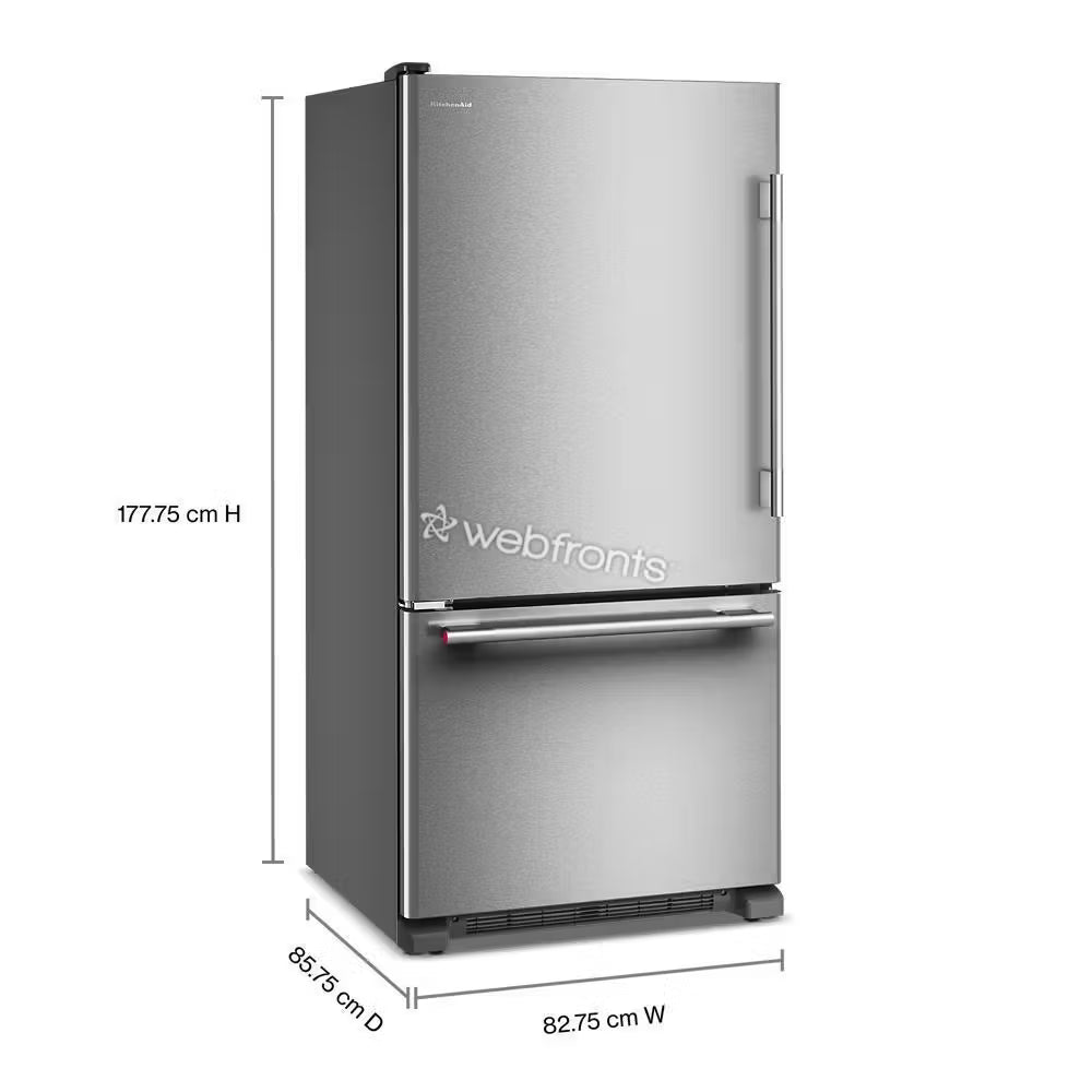 Kitchenaid KRBL133SPS 22 Cu. Ft. 33-Inch Width Full Depth Non-Dispense Bottom Mount Refrigerator