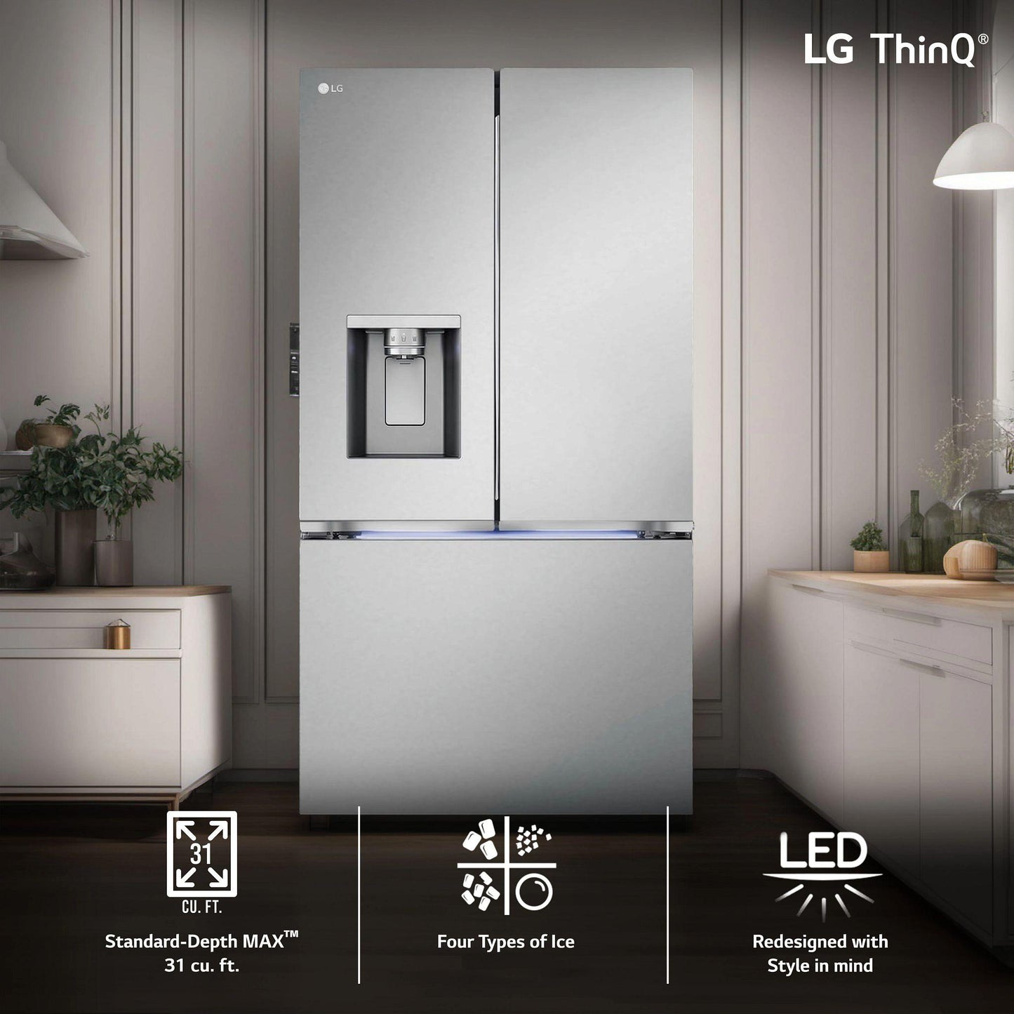 Lg LRYXS3106S 31 Cu. Ft. Smart Standard-Depth Max™ French Door Refrigerator With Four Types Of Ice