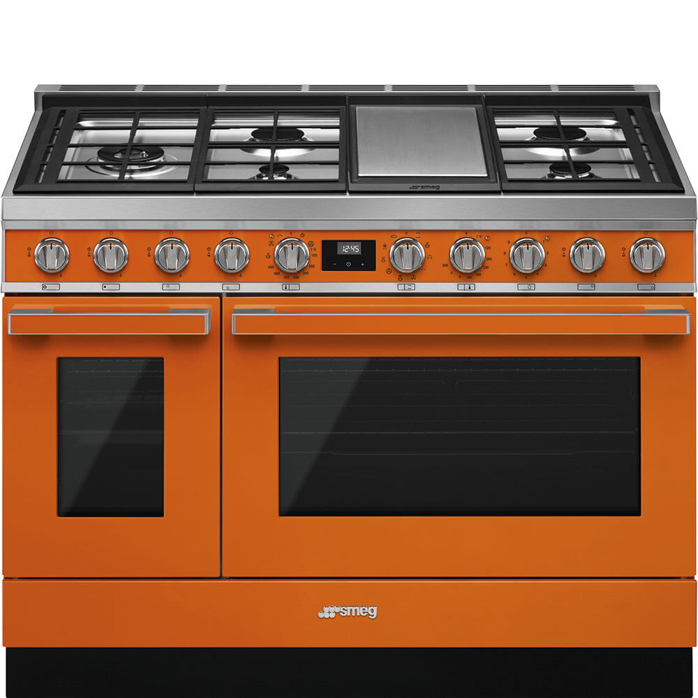 Smeg CPF48UGMOR Portofino Pro-Style Dual Fuel Range, Orange, 48" X 25"