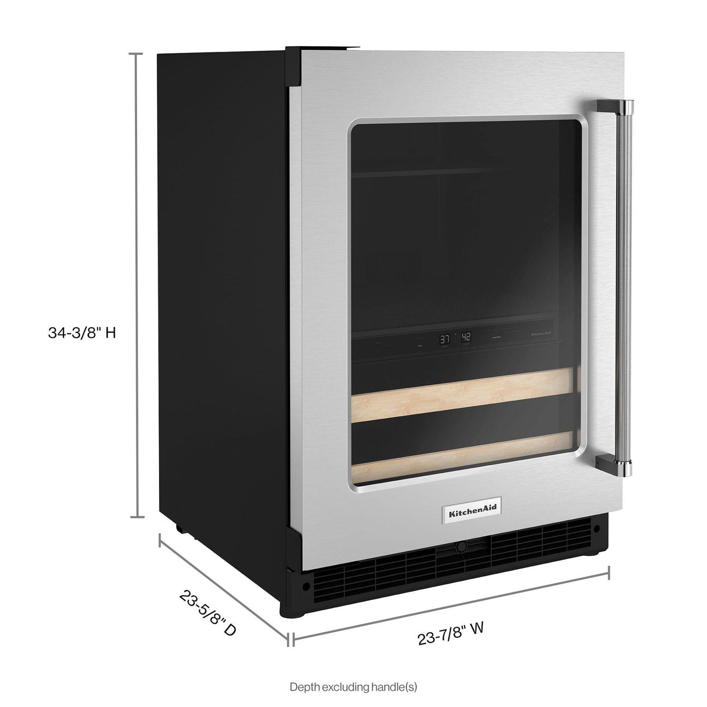 Kitchenaid KUBL214KSB 24" Beverage Center With Glass Door And Wood-Front Racks - Black Cabinet/Stainless Doors