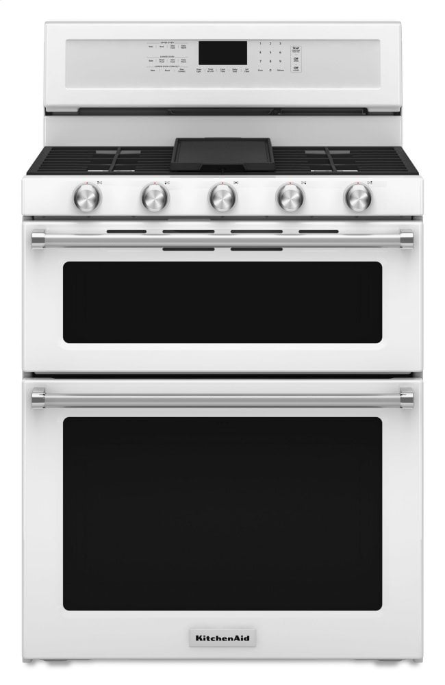 Kitchenaid KFGD500EWH 30-Inch 5 Burner Gas Double Oven Convection Range - White