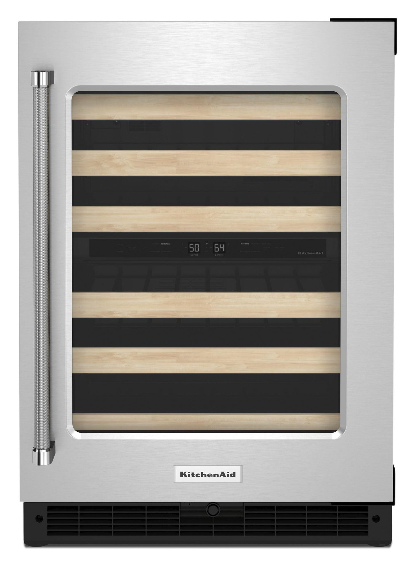 Kitchenaid KUWR214KSB 24" Undercounter Wine Cellar With Glass Door And Wood-Front Racks - Black Cabinet/Stainless Doors