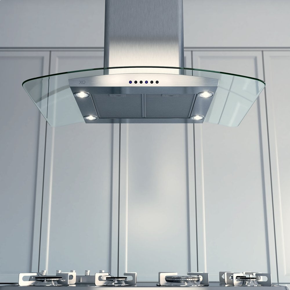 Xo Appliance XOMI36G 600 Cfm 36" Arching Glass And Stainless Italian Made Island Hood