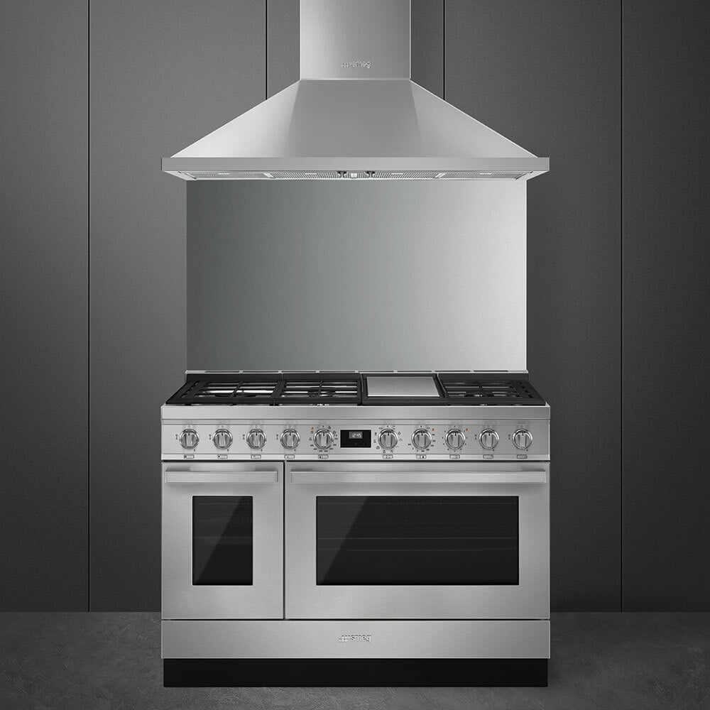 Smeg CPF48UGMX Portofino Pro-Style Dual Fuel Range, Gray, 48" X 25"