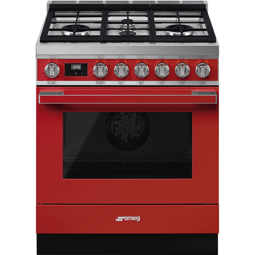 Smeg CPF30UGMR Portofino Pro-Style Dual Fuel Range, Red, 30" X 25"