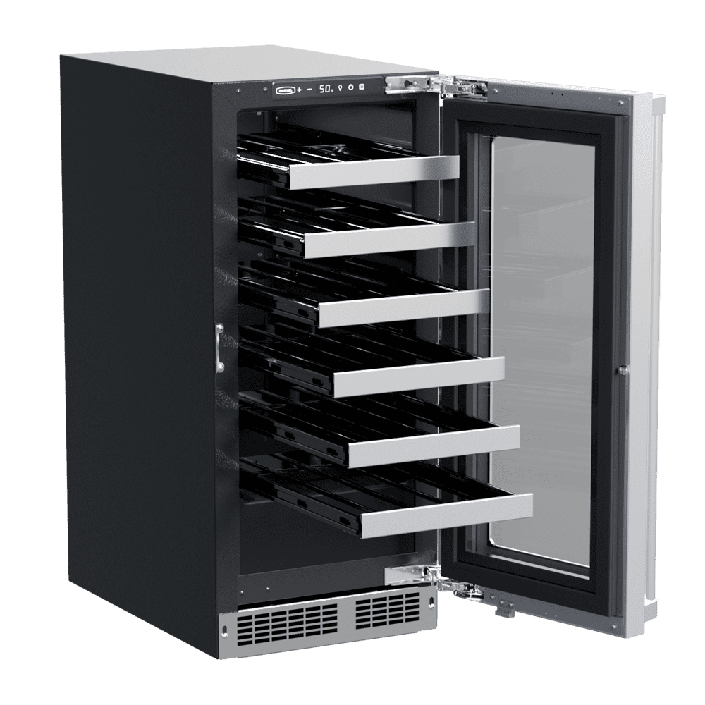 Marvel MPWC415SG31A 15-In Professional Built-In Single Zone Wine Refrigerator With Reversible Hinge With Door Style - Stainless Steel Frame Glass