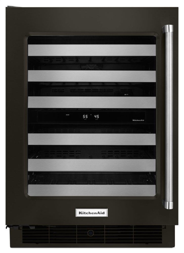 Kitchenaid KUWL304EBS 24" Wine Cellar With Glass Door And Metal-Front Racks - Black Stainless Steel With Printshield™ Finish