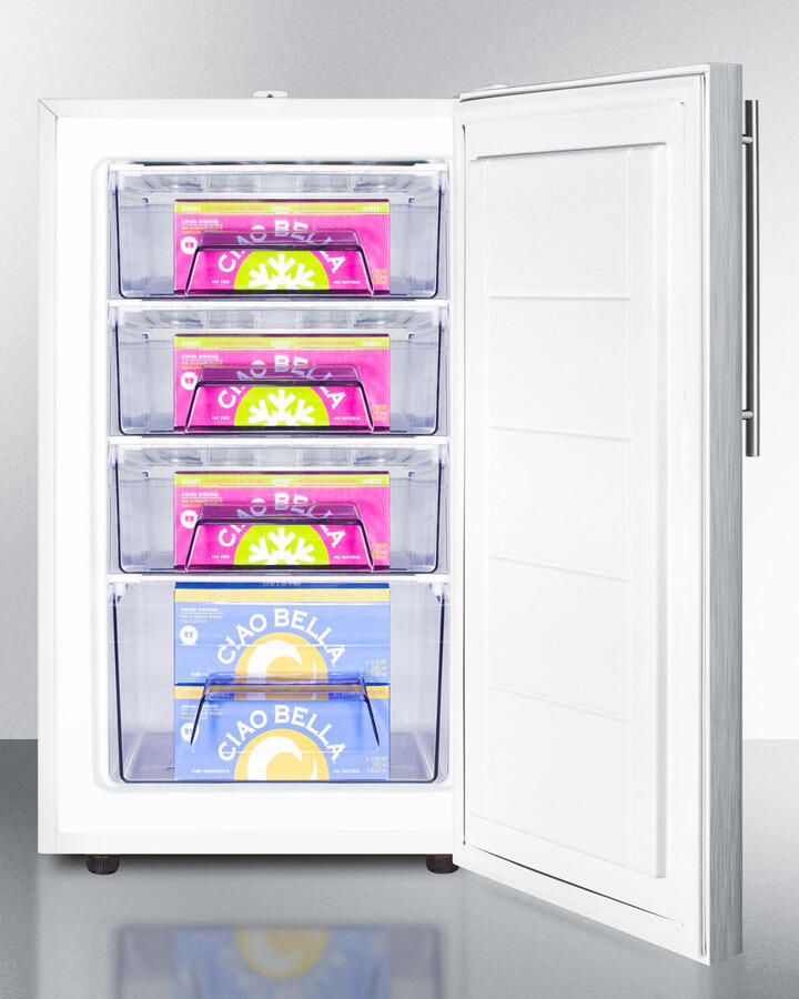 Summit FS407LSSHVADA Ada Compliant 20" Wide All-Freezer, -20 C Capable With A Lock, Stainless Steel Door, Thin Handle And White Cabinet