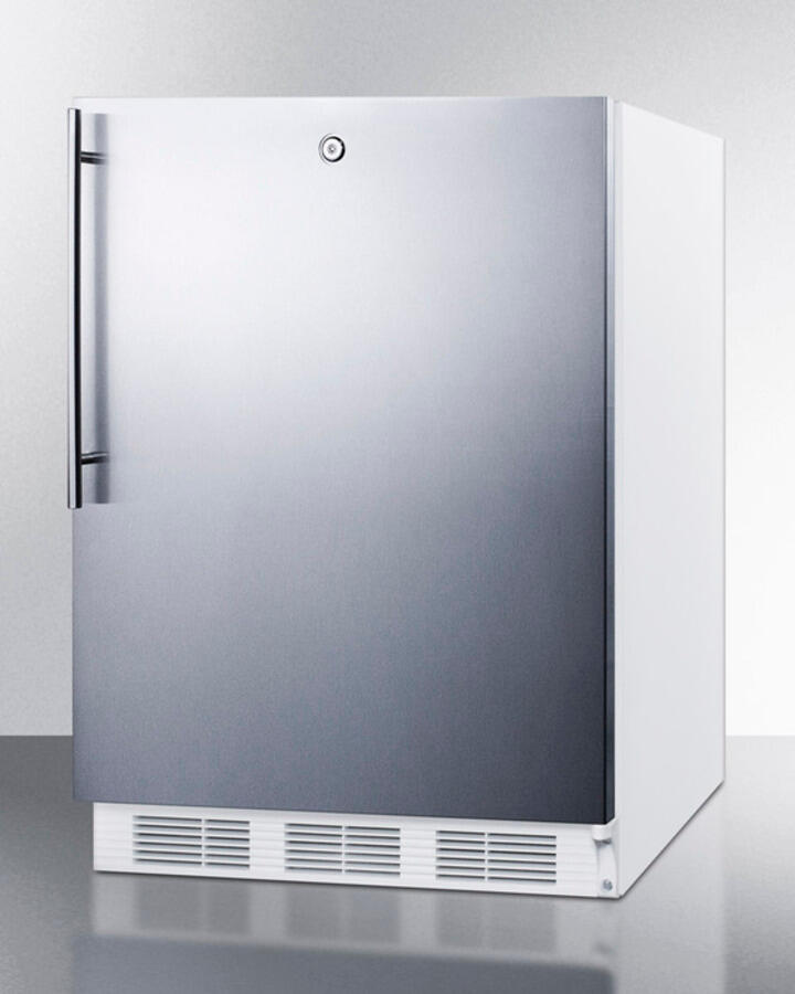 Summit CT66LSSHVADA Freestanding Ada Compliant Refrigerator-Freezer For General Purpose Use, W/Dual Evaporator Cooling, Lock, Ss Door, Thin Handle, White Cabinet