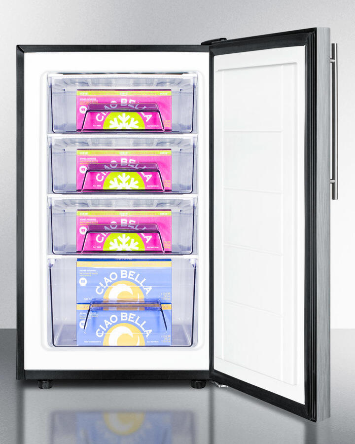 Summit FS408BLBISSHV 20" Wide Built-In Undercounter All-Freezer, -20 C Capable With A Lock, Stainless Steel Door, Thin Handle And Black Cabinet