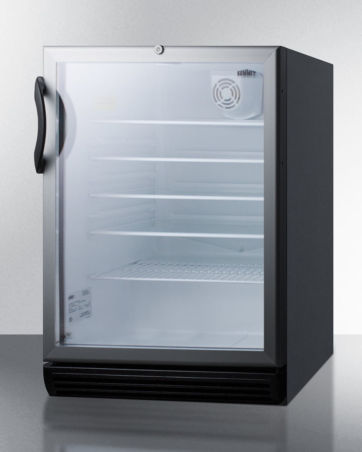 Summit SCR600BGLADA Commercially Listed Ada Compliant 5.5 Cu.Ft. Freestanding Beverage Center In A 24" Footprint, With Black Cabinet, Glass Door, And Lock