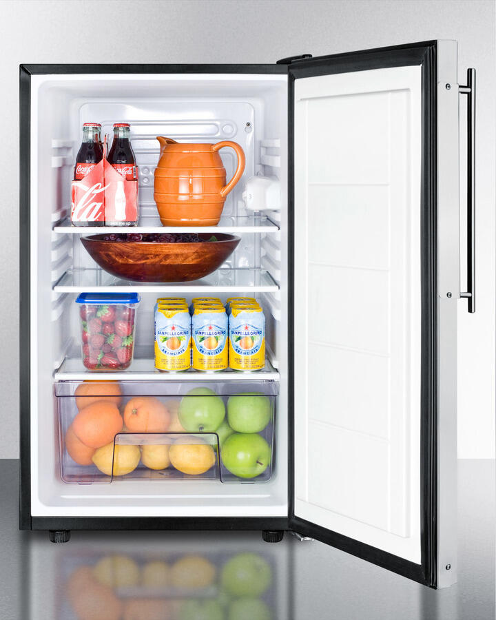 Summit FF521BLBI7FR Commercially Listed 20" Wide Built-In Undercounter All-Refrigerator, Auto Defrost With A Lock And Stainless Steel Door Frame For Slide-In Custom Panels