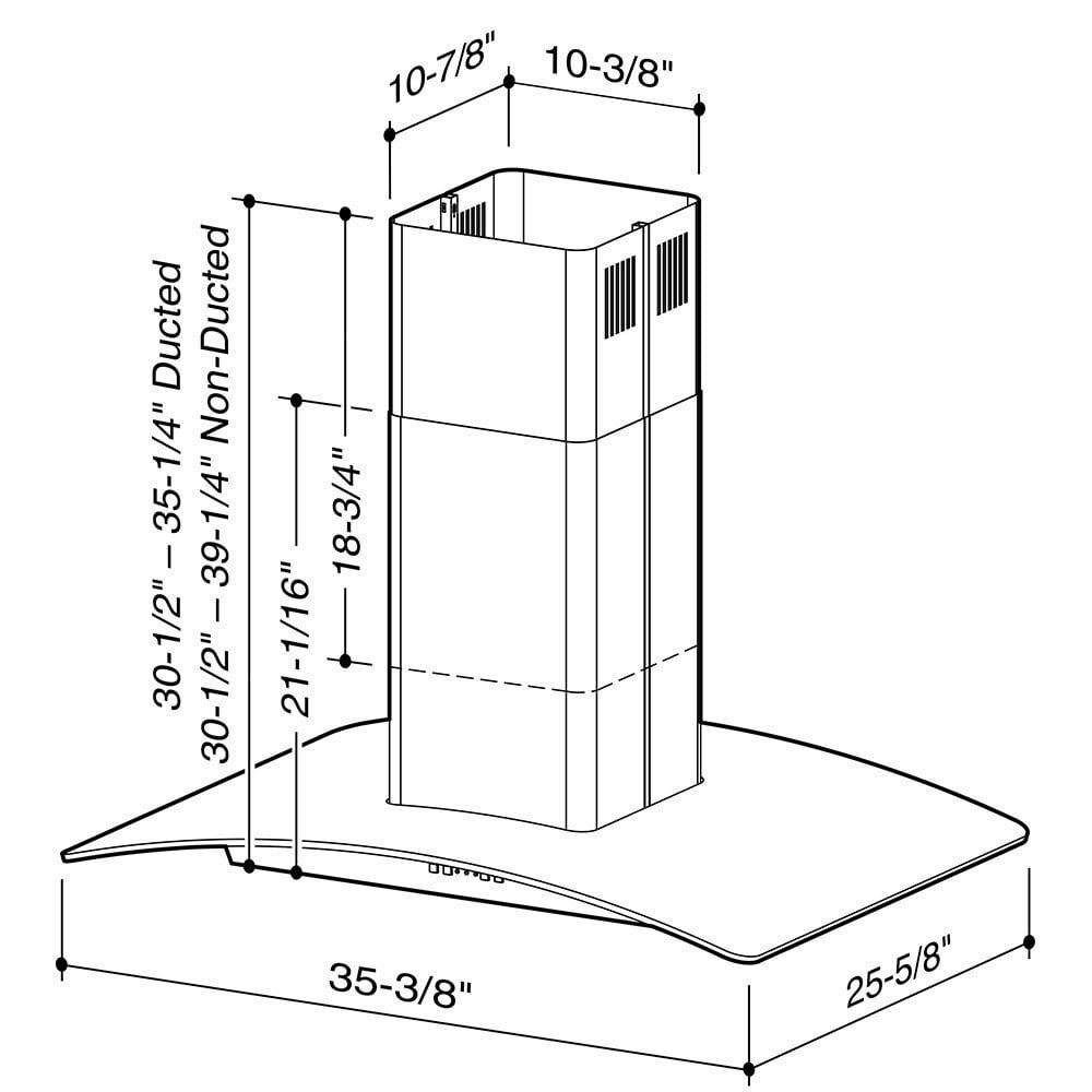 Broan EI5936SS Broan® 35-3/8-Inch X 25-5/8-Inch Convertible Curved Glass Canopy Island Range Hood, 500 Cfm, Stainle