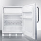 Summit CT661BIDPL Built-In Undercounter Refrigerator-Freezer For Residential Use, Cycle Defrost With A Diamond Plate Wrapped Door, Towel Bar Handle, And White Cabinet