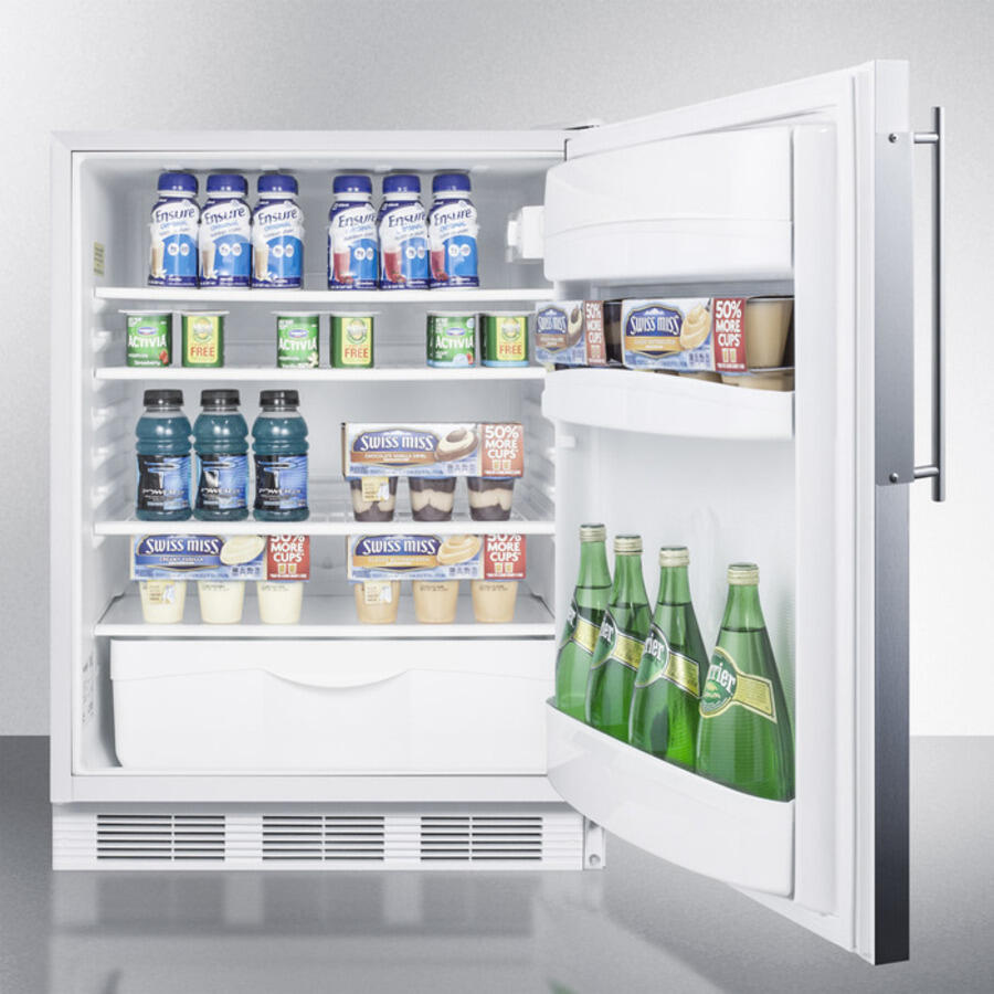 Summit FF6LBIFRADA Ada Compliant All-Refrigerator For Built-In General Purpose Use, Auto Defrost W/Lock, Ss Door Frame For Slide-In Panels, And White Cabinet