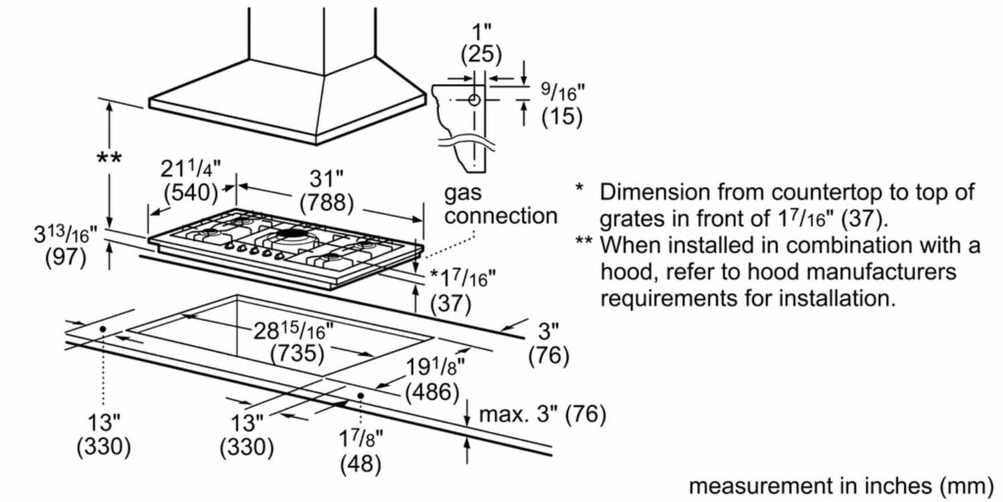 Bosch NGM5056UC 500 Series, 30" Gas Cooktop, 4 Burners, Stainless Steel