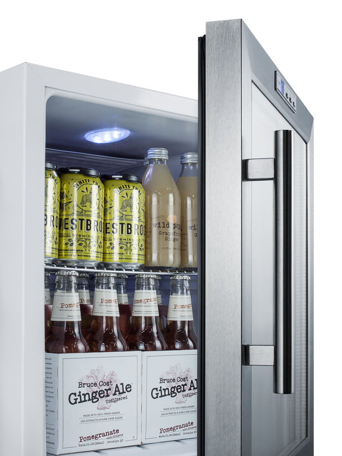 Summit SCR215L Commercially Approved Glass Door Refrigerator Designed For The Display And Refrigeration Of Beverages Or Sealed Food, With Digital Thermostat And White Cabinet Finish