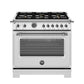 Bertazzoni HER366BCFEPXT 36 Inch Dual Fuel Range, 6 Brass Burner And Cast Iron Griddle, Electric Self-Clean Oven Stainless Steel