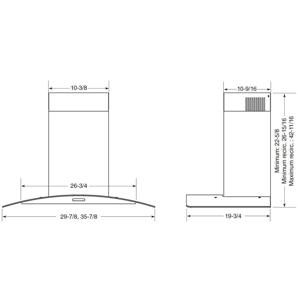 Broan EW4630SS Broan® 30-Inch Convertible Curved Glass Wall-Mount Chimney Range Hood, 400 Cfm, Stainless Steel