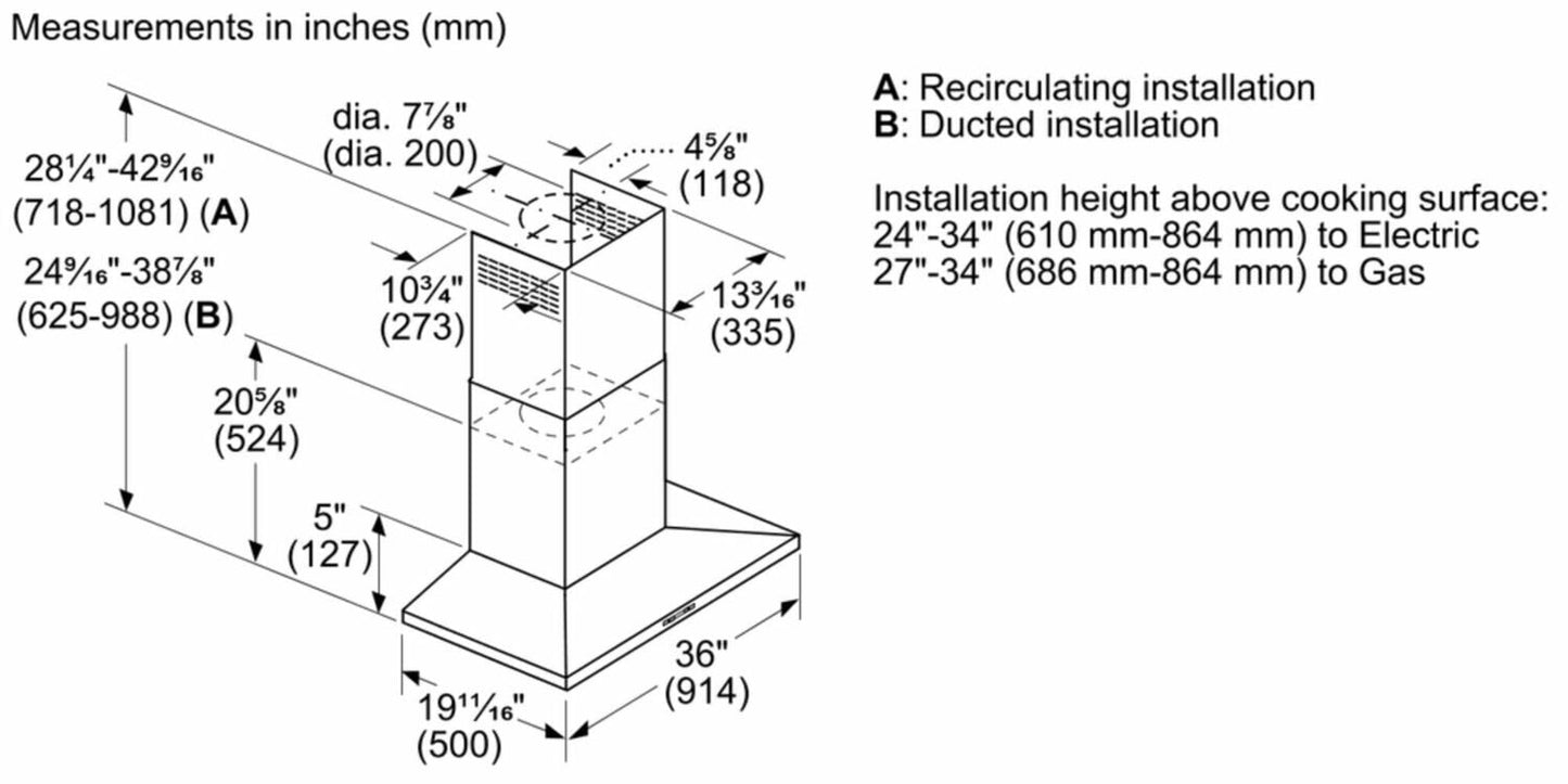 Bosch HCP86641UC 800 Series Wall Hood 36'' Stainless Steel Hcp86641Uc