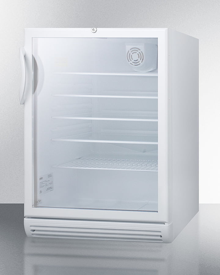 Summit SCR600GLBIADA Commercially Listed Ada Compliant Built-In Undercounter Beverage Center With White Cabinet, Glass Door, And Lock