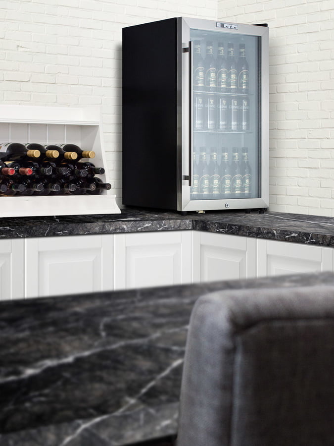 Summit SCR486LBI Commercial Built-In Capable Beverage Merchandiser With Glass Door, Black Cabinet, Front Lock, And Digital Thermostat