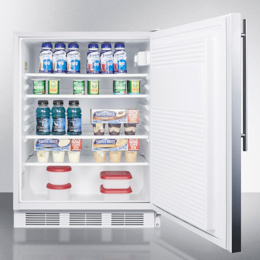 Summit AL750LSSHV Ada Compliant All-Refrigerator For Freestanding General Purpose Use, Auto Defrost W/Lock, Ss Door, Thin Handle, And White Cabinet