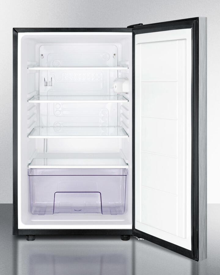 Summit FF521BLBISSHH 20" Wide Built-In Undercounter All-Refrigerator For General Purpose Use, Auto Defrost With A Lock, Stainless Steel Door, Horizontal Handle And Black Cabinet