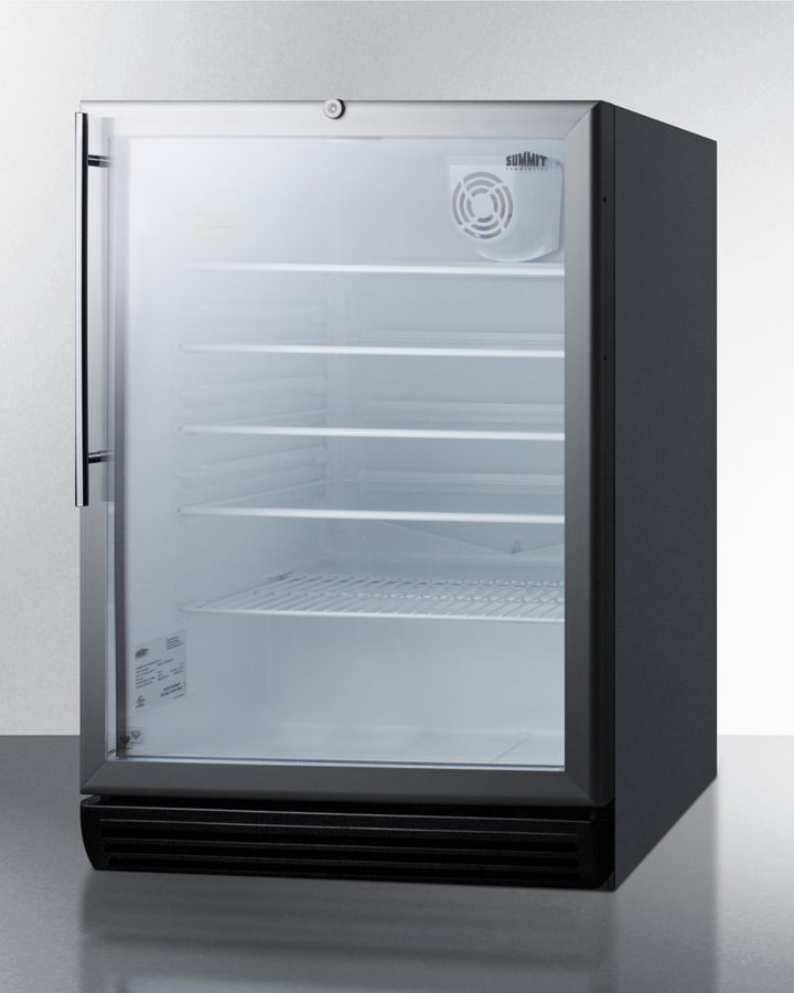 Summit SCR600BGLHVADA Commercially Listed Ada Compliant 5.5 Cu.Ft. Freestanding Beverage Center In A 24" Footprint, With Black Cabinet, Glass Door, Stainless Steel Handle, And Lock