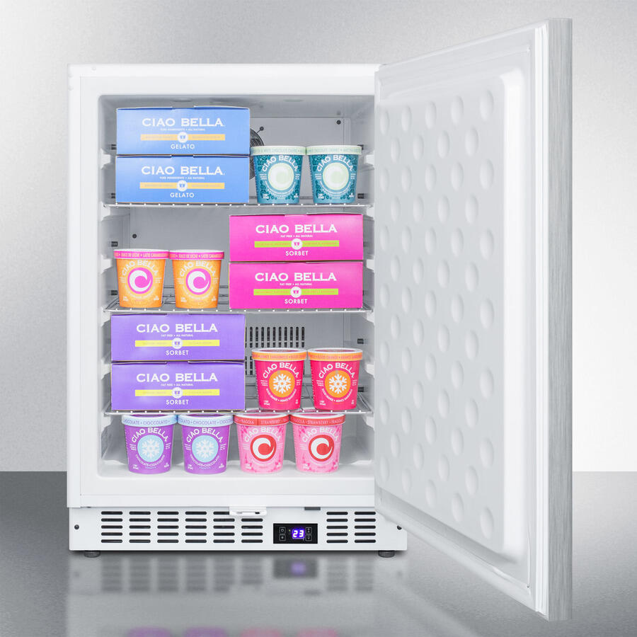 Summit SCFF52WXSSHH Frost-Free Built-In Undercounter All-Freezer For Residential Or Commercial Use, With Stainless Steel Door, Horizontal Handle, And White Cabinet