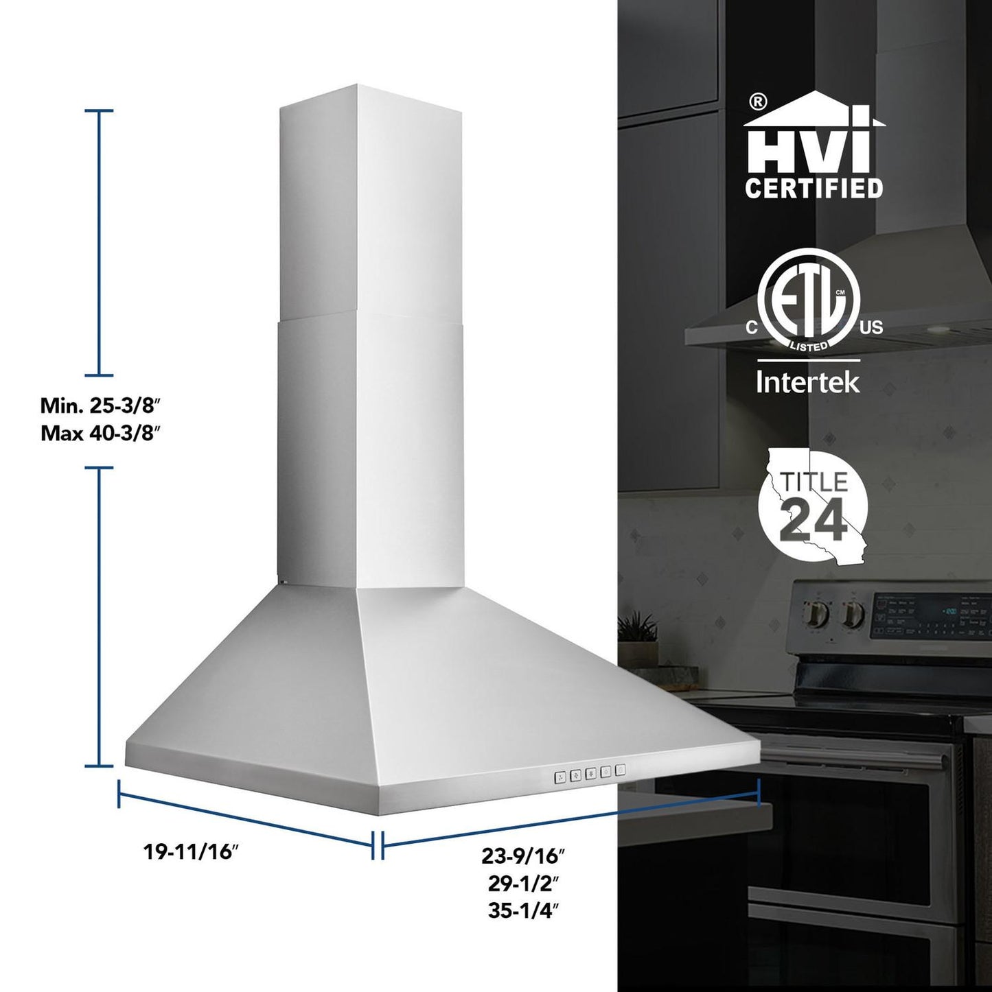 Broan BWP1304SS Broan® 30-Inch Convertible Wall-Mount Pyramidal Chimney Range Hood, 450 Max Cfm, Stainless Steel