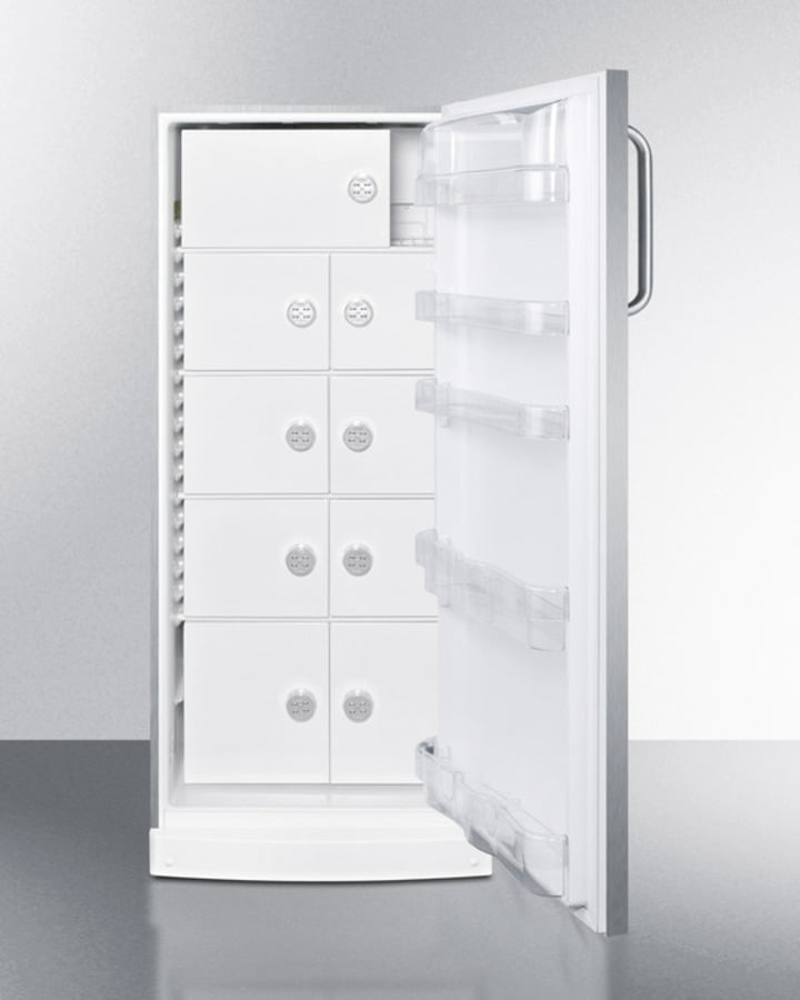 Summit FFAR10SSTBLOCKER 10.1 Cu.Ft. Medical All-Refrigerator With Nine Interior Locking Compartments And Stainless Steel Door