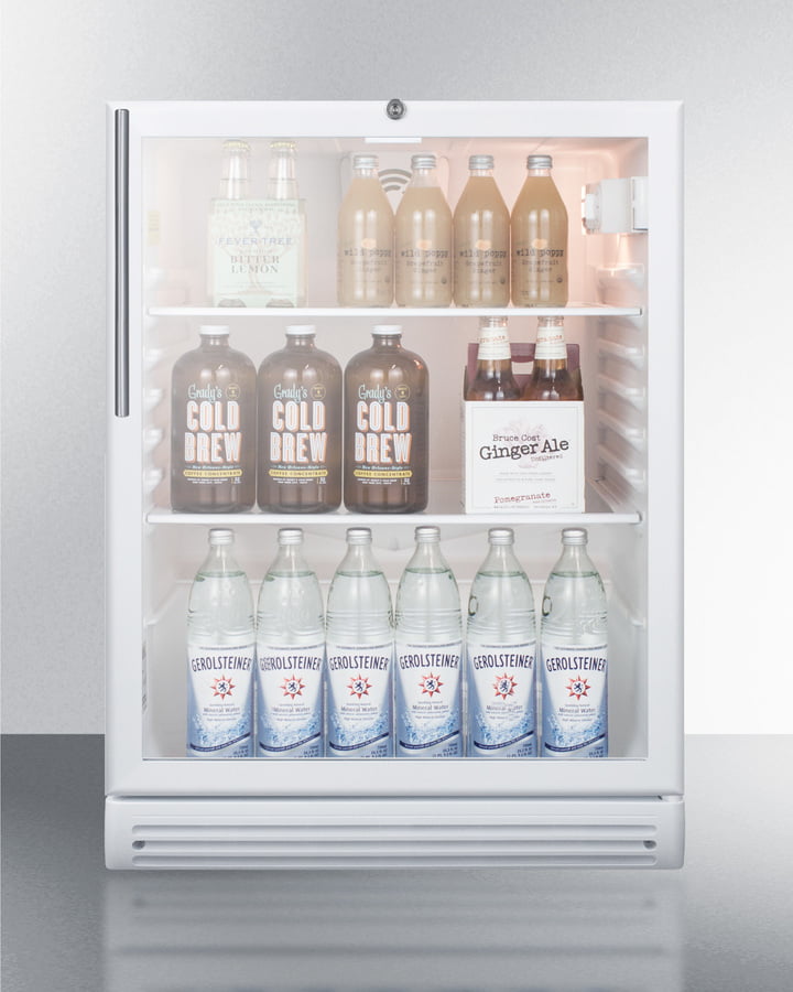 Summit SCR600GLBIHVADA Commercially Listed Ada Compliant Built-In Undercounter Beverage Center With White Cabinet, Glass Door, Stainless Steel Handle, And Lock