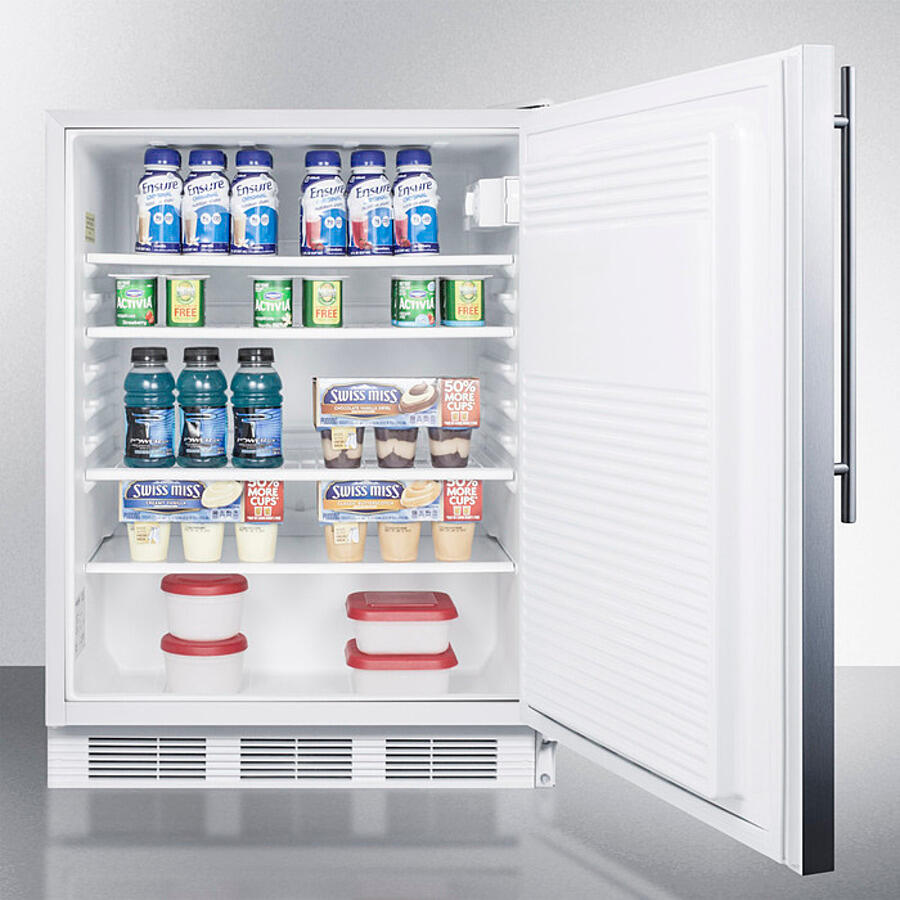 Summit FF7WBISSHVADA Ada Compliant Built-In Undercounter All-Refrigerator For General Purpose Or Commercial Use, Auto Defrost W/Ss Door, Thin Handle, And White Cabinet