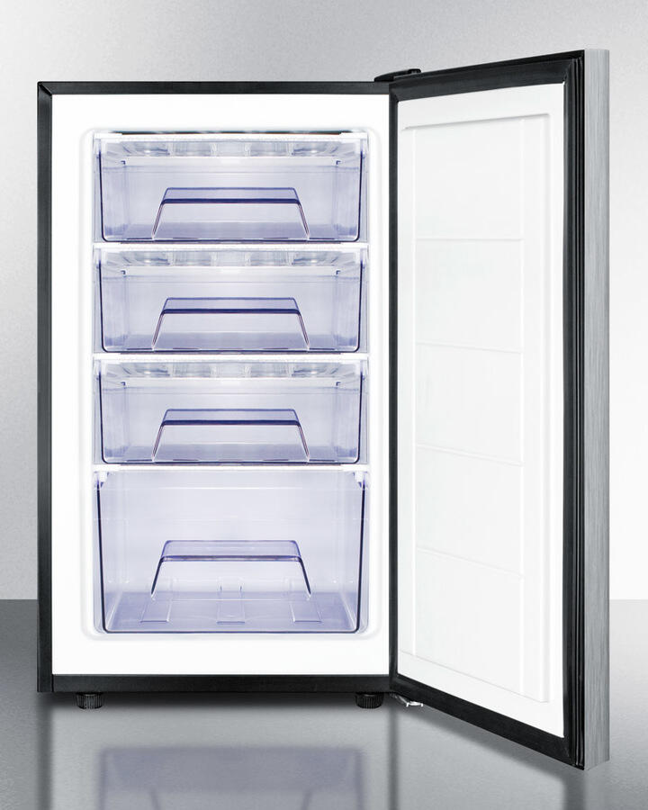 Summit FS408BLSSHH 20" Wide Counter Height All-Freezer, -20 C Capable With A Lock, Stainless Steel Door, Horizontal Handle And Black Cabinet