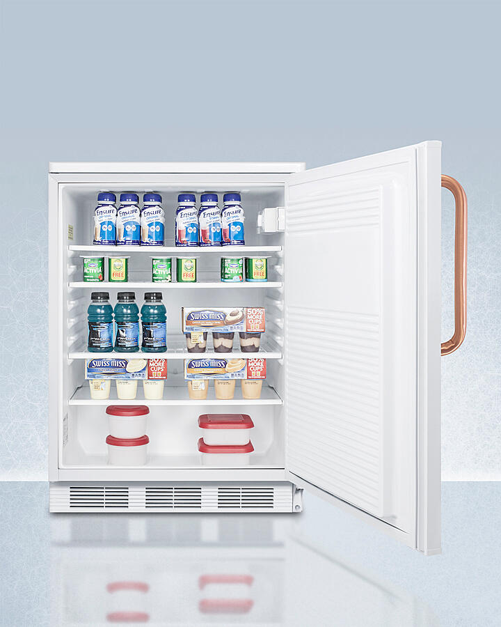 Summit FF7LWTBC Commercially Listed Freestanding All-Refrigerator For General Purpose Use, With Pure Copper Handle, Front Lock, Automatic Defrost Operation, And White Exterior