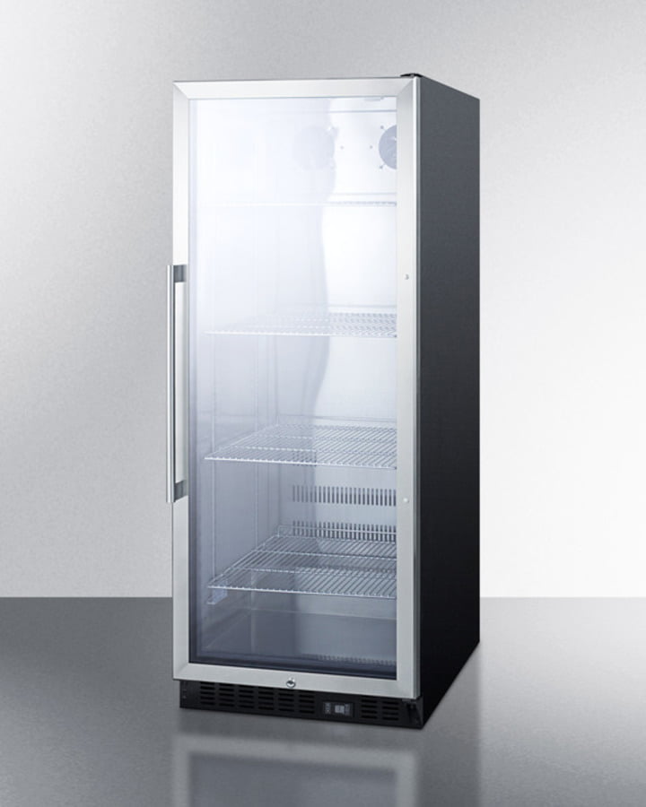 Summit SCR1156 Commercial Beverage Merchandiser Designed For The Display And Refrigeration Of Beverages And Sealed Food, With 11 Cu.Ft. Capacity, Ss Interior, Self-Closing Door, And A Digital Thermostat