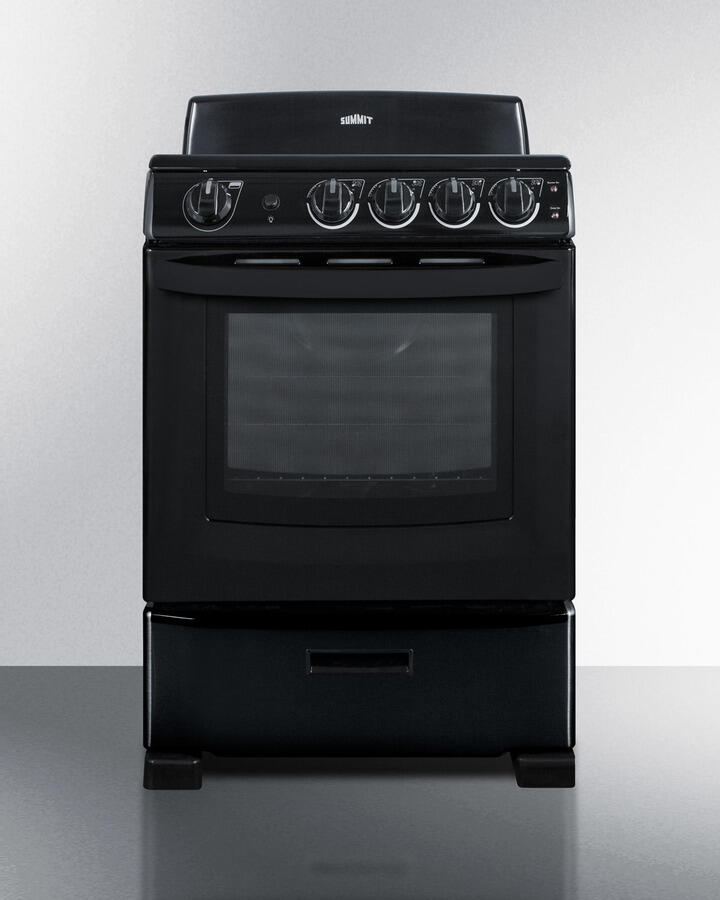Summit REX2431B 24" Wide Smooth-Top Electric Range In Black, With Lower Storage Drawer And Oven Window; Available Winter 2018 To Replace Model Rex243B
